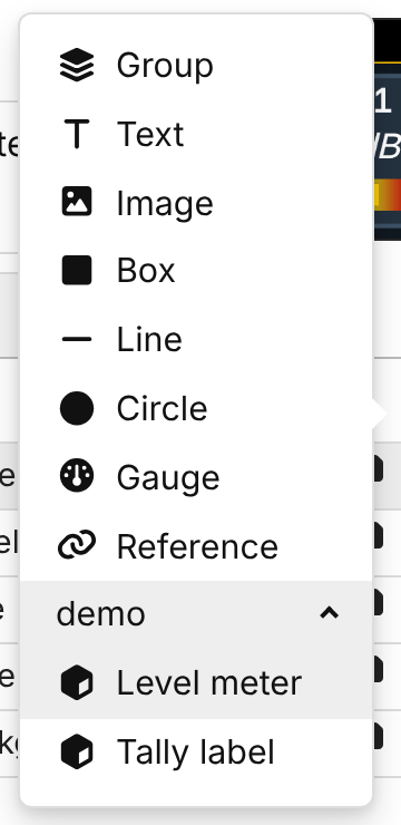 Add element menu