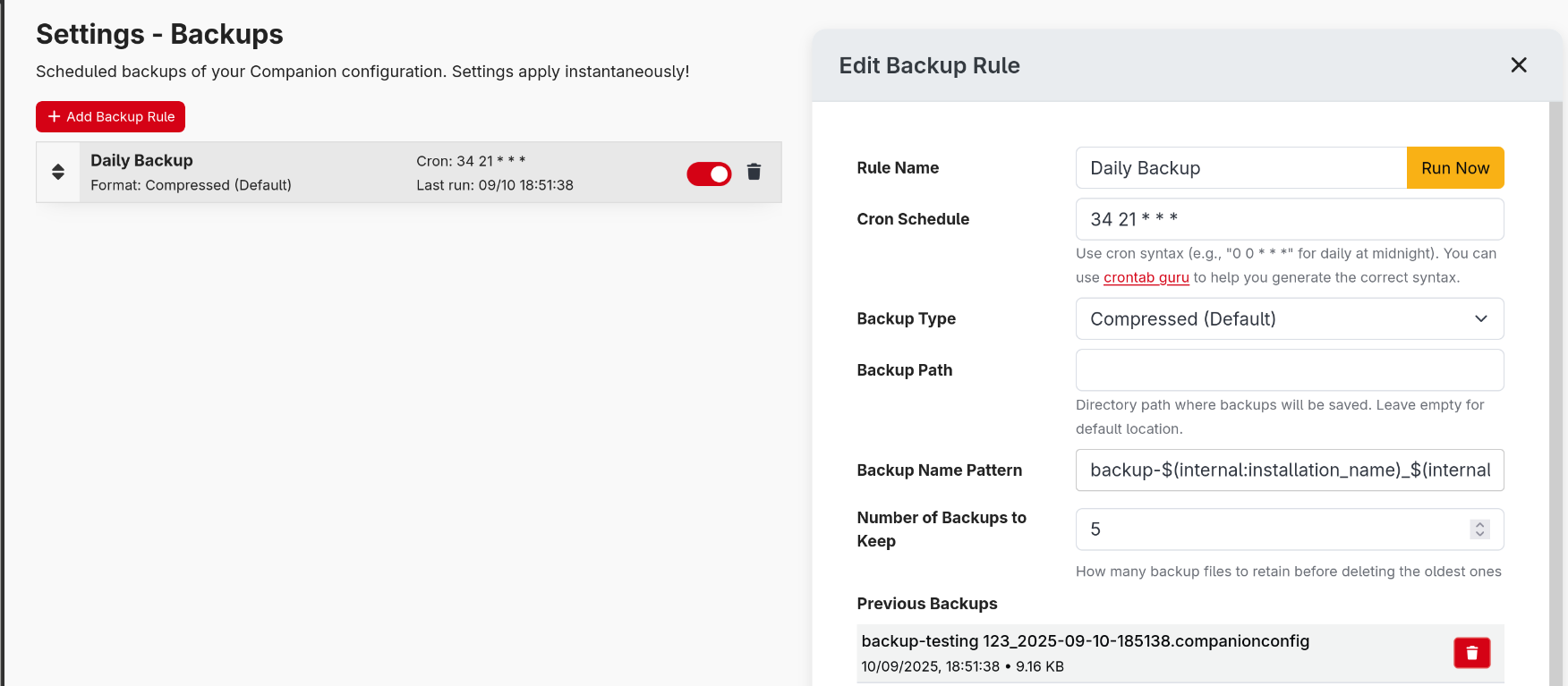 Custom backup rules UI