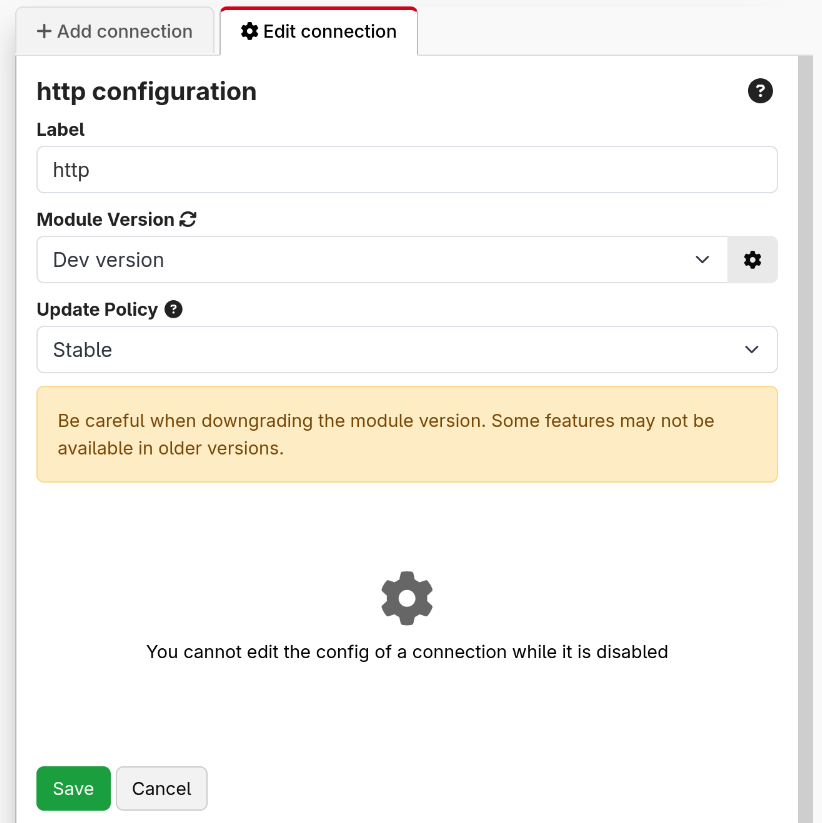 Connection config when disabled