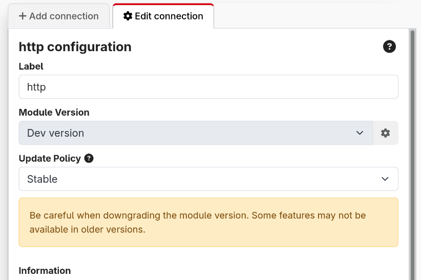 Connection config when enabled
