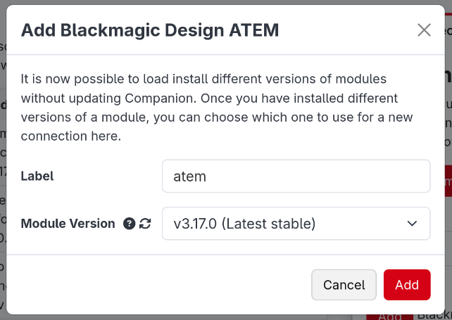 Connection Add dialog