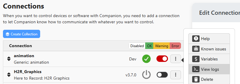 Connection debug log