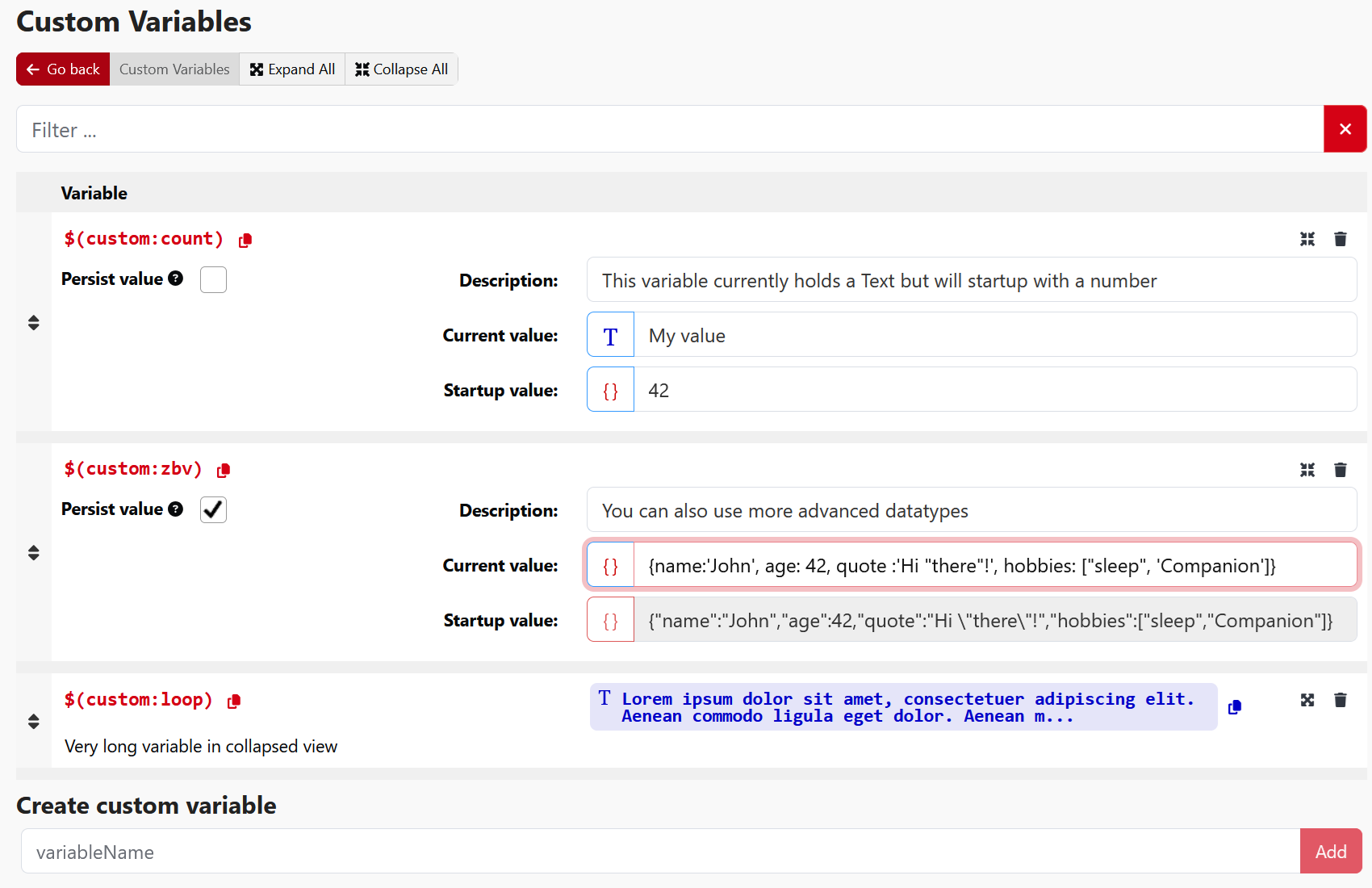 Custom Variables View