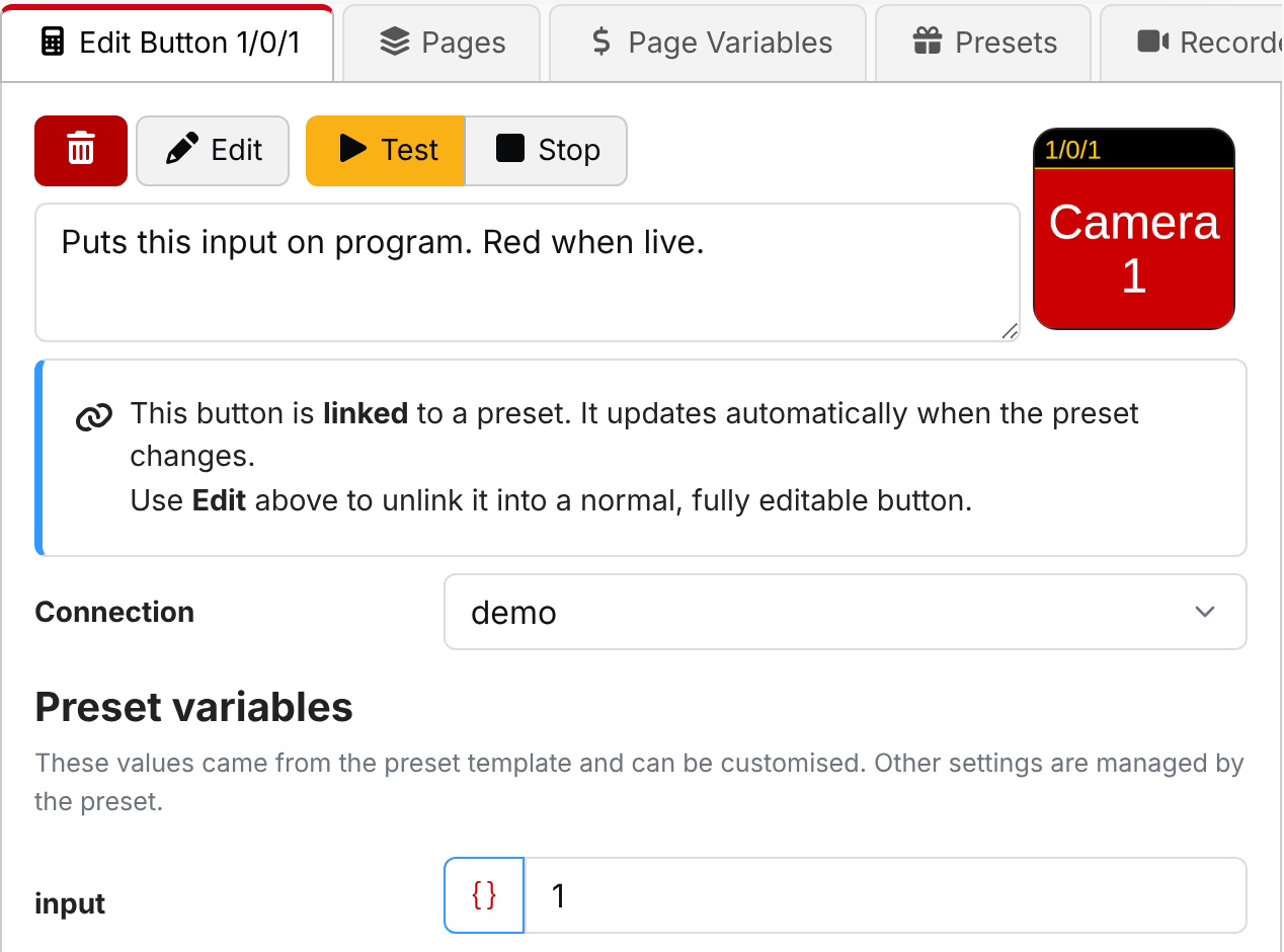 A linked preset button