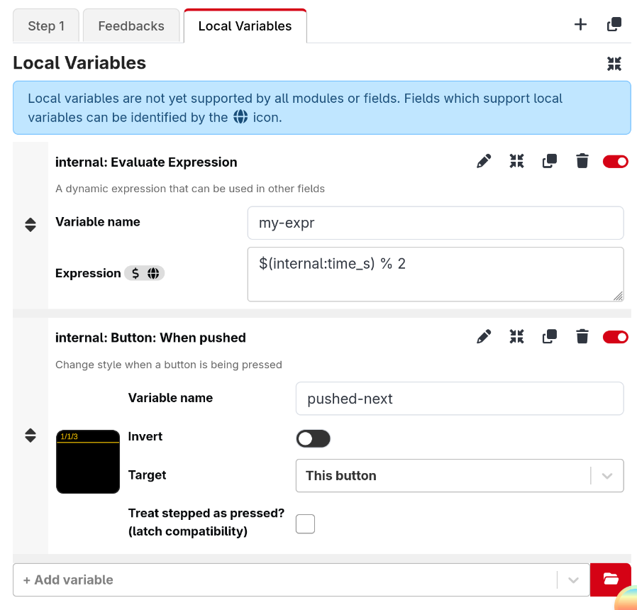 Local variables editor