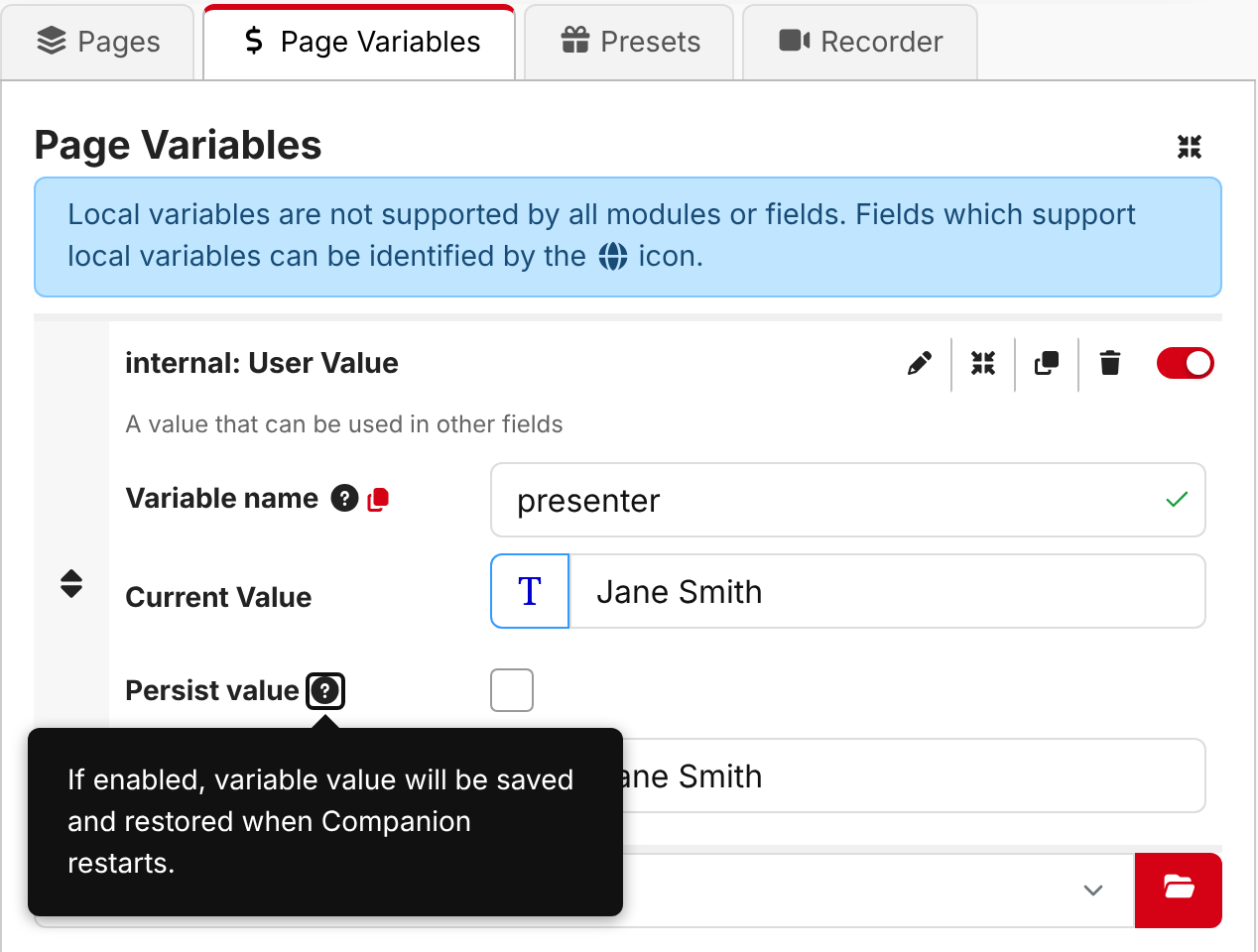 Page variables