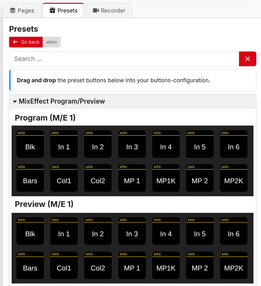 Preset Buttons Preset Buttons