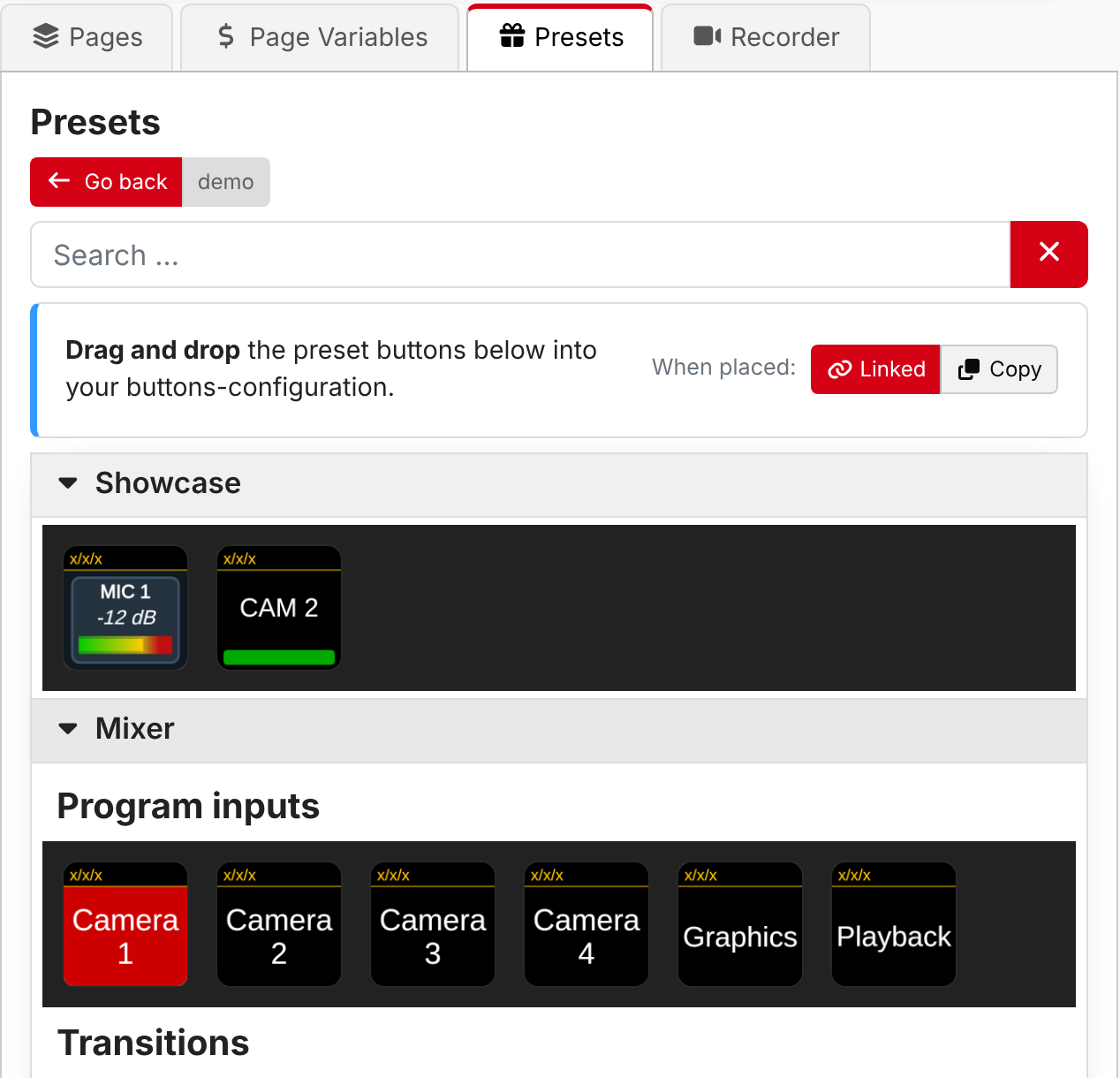 Preset placement toggle