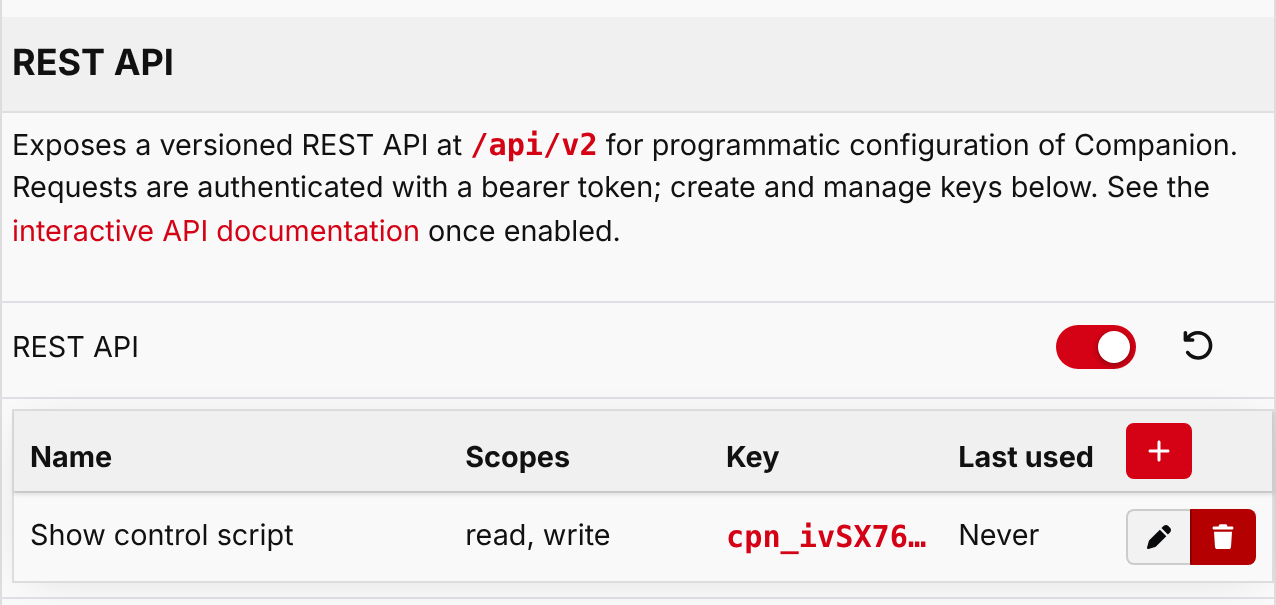 REST API settings