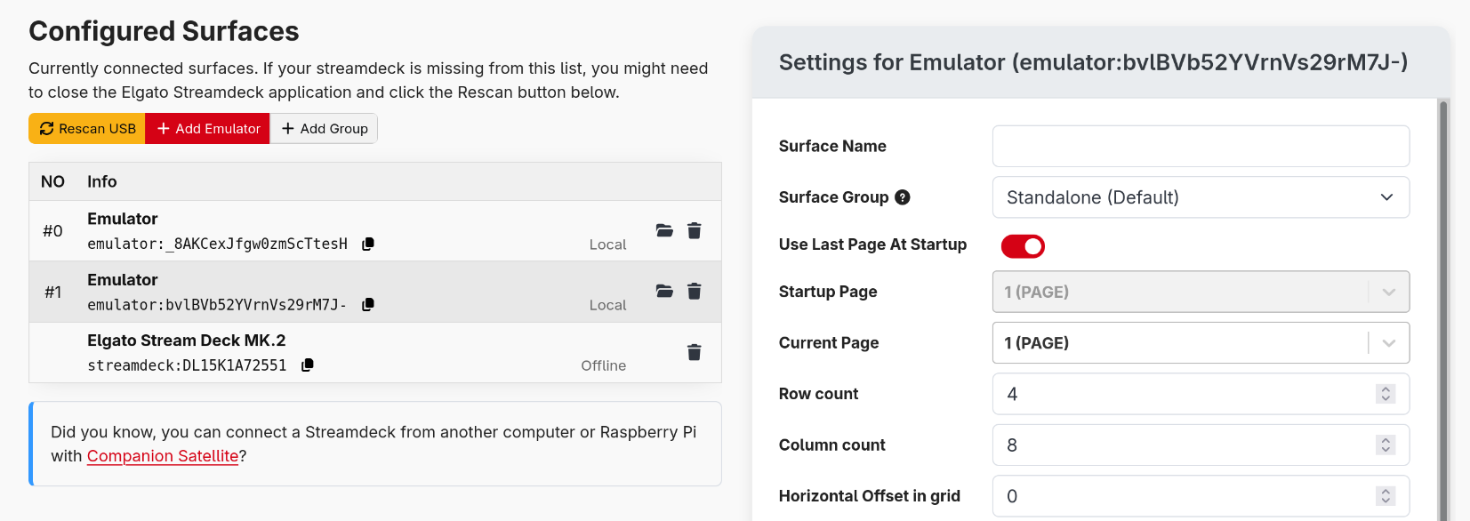 Surfaces list layout