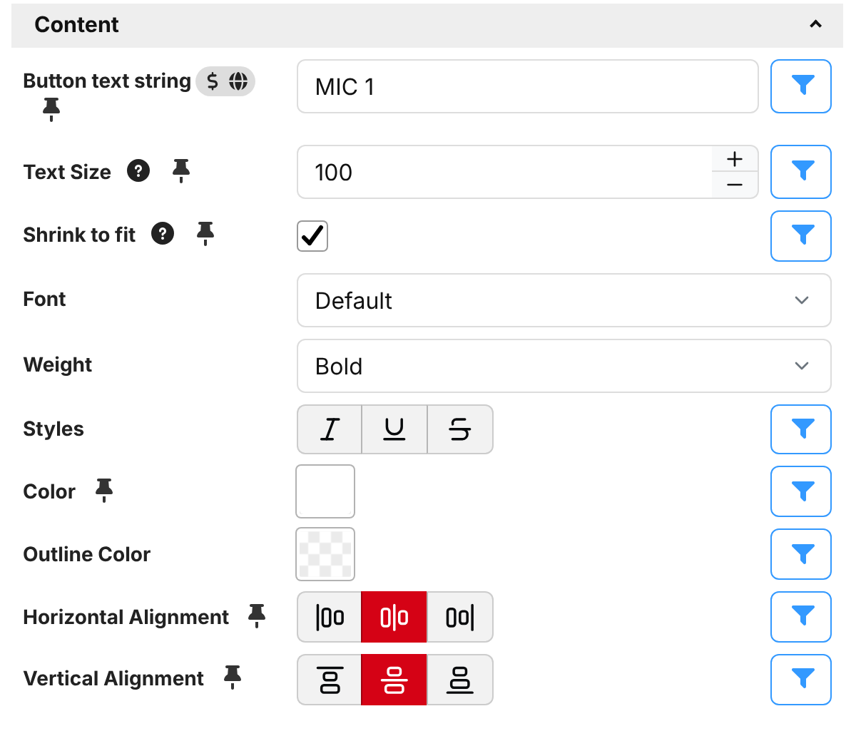 Text element properties