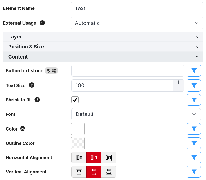 Text element properties